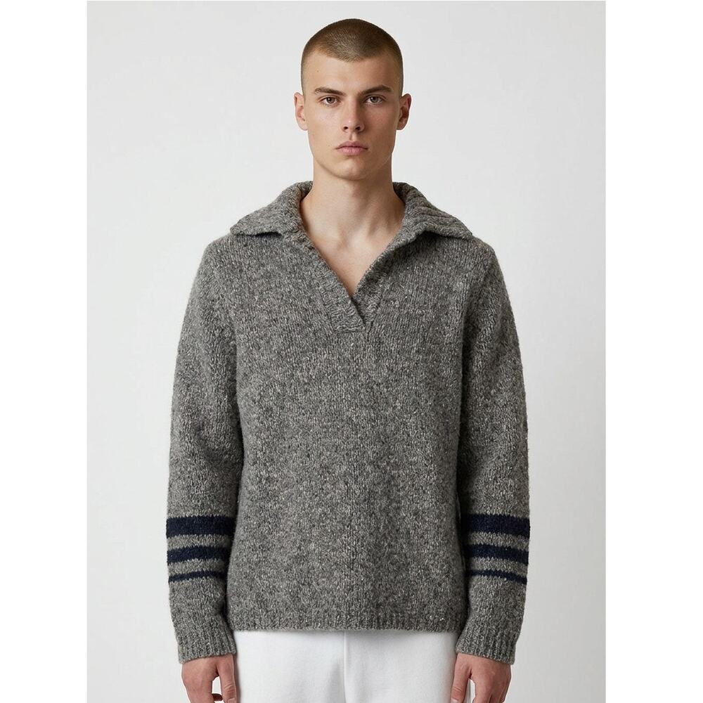 sweater M Abercrombie & Fitch late 90;s men's grey melange wool pullover vintage